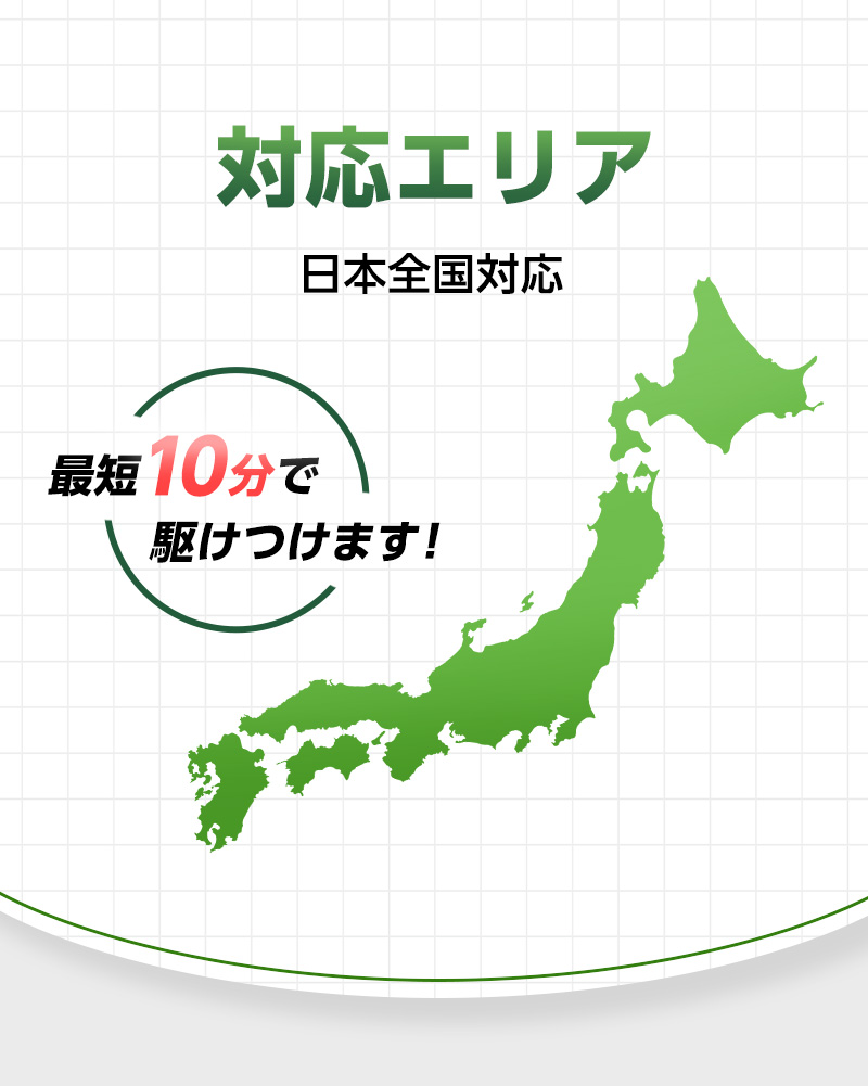 対応エリア・日本全国対応。最短10分で駆けつけます！